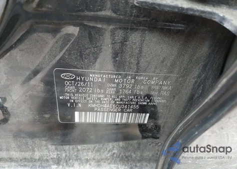 2012 Hyundai Elantra Gls (Ulsan Plant) z USA, uszkodzony, nr VIN KMHDH4AE6CU341455